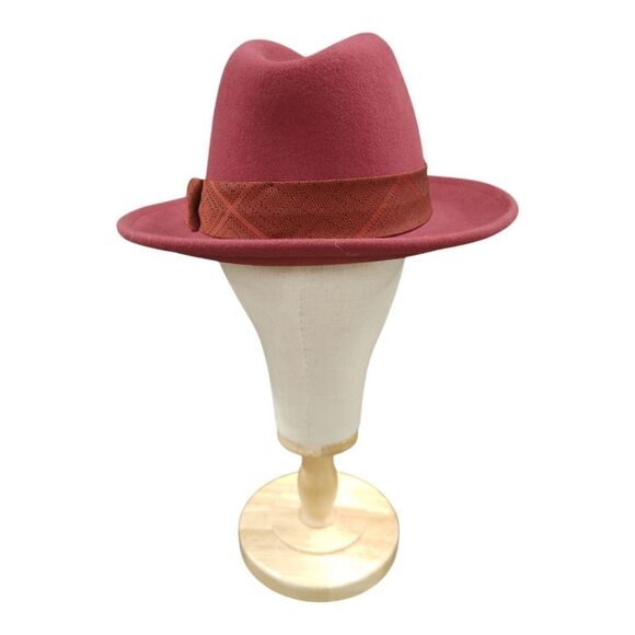 MEN'S MONTIQUE WINE WOOL FELT HAT WITH MATCHING GROSGRAIN RIBBON FEDORA. H2480. - Picture 4 of 8